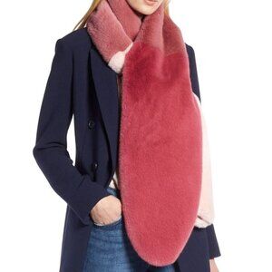 Halogen Atlantic Pacific Scarf Women 70" Pink Fur Color Block Soft Retro Luxury
